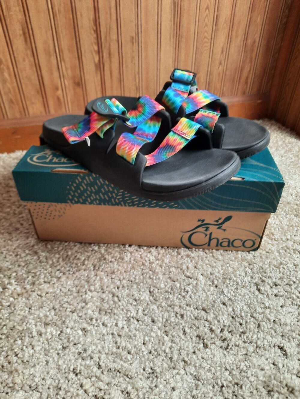 UIB Chaco Rainbow Tie Dye Chillos Slide Slip On Adjustable Strap Sandals Size 10